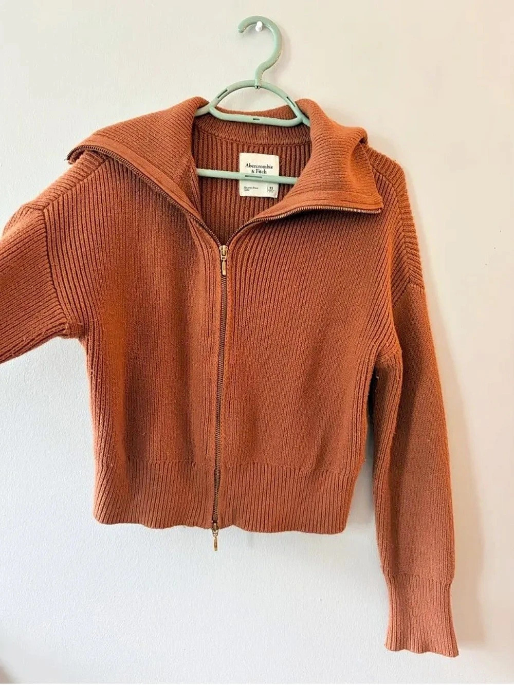 Abercrombie & Fitch Double Zip Ribbed Cardigan Ribbed Cardigan in Brown Size XXS